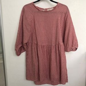 Red Gingham Mini Smock Dress